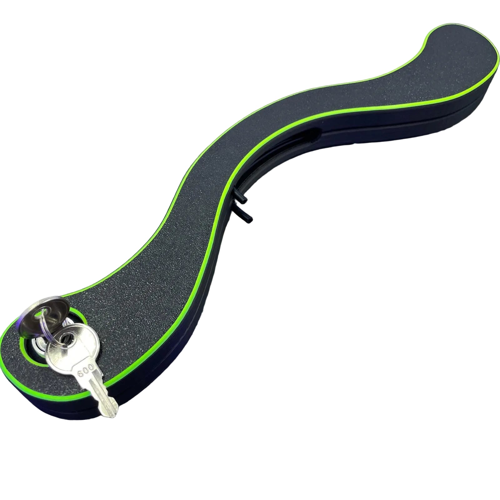 Een BDSM humbler met e-stim functionaliteit in het zwart met UV-gele accenten