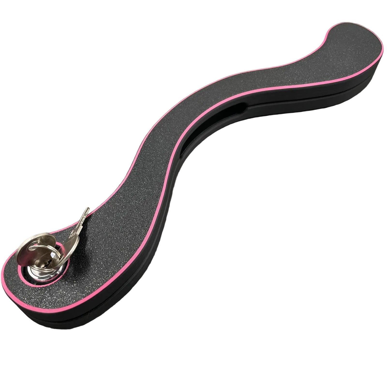 Een BDSM humbler met slot in het zwart met roze accenten