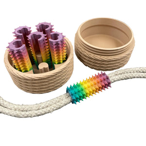 Een set van zes shibari rope spikes in regenboog kleuren van 3DSM