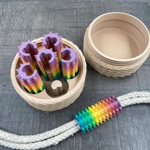 Een set van zes shibari rope spikes in regenboog kleuren van 3DSM