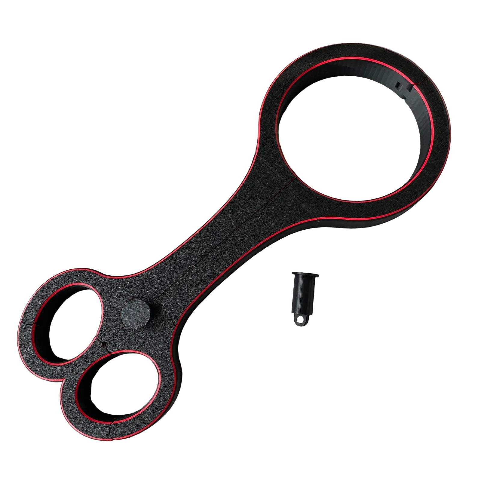 Een BDSM rigid fiddle in het zwart met rode accenten
