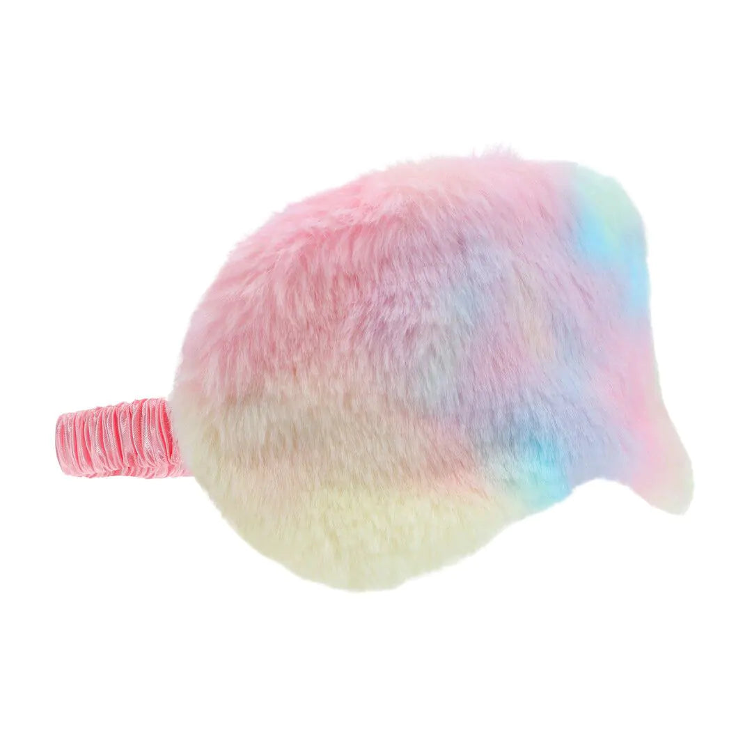 A fluffy blindfold with rainbow colours