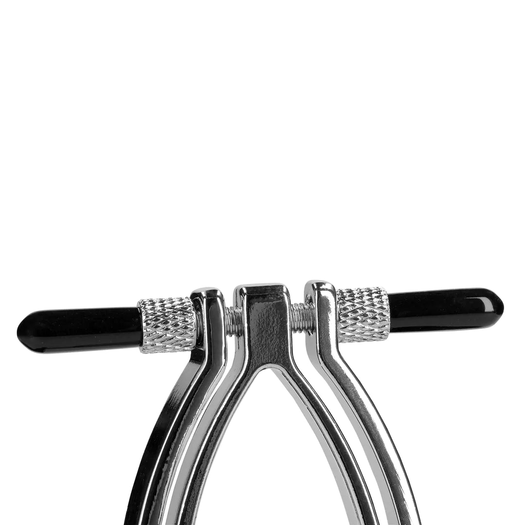 Detail shot of the screws on a BDSM pussy clamp