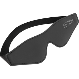 A BDSM blindfold made of vegan leather in black